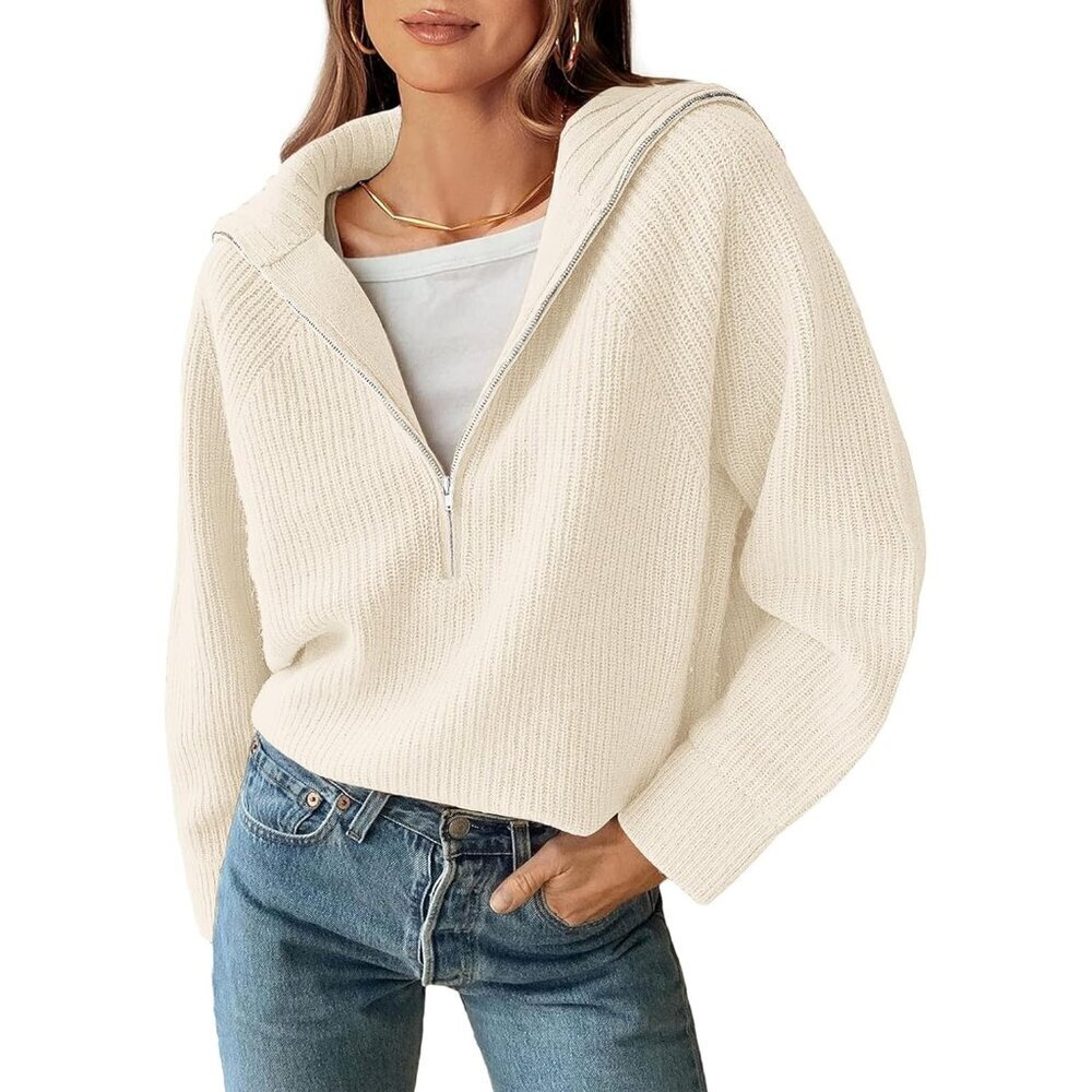 Womens Sweater Cotton Blend Quarter Zip V Neck Long Sleeve Casual Cozy 2025